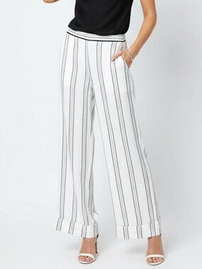 Waverly Grey‎ White & Grey Striped Straight Leg Lined Pants 6